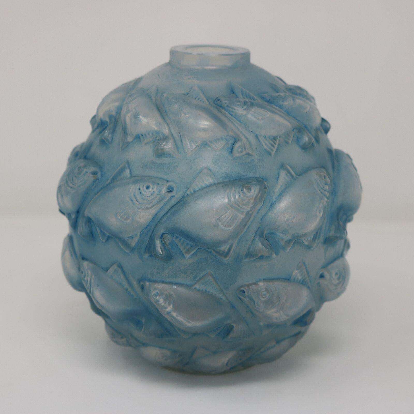 Rene Lalique Opalescent Glass Blue Stain 'Camaret' Vase photo for sale