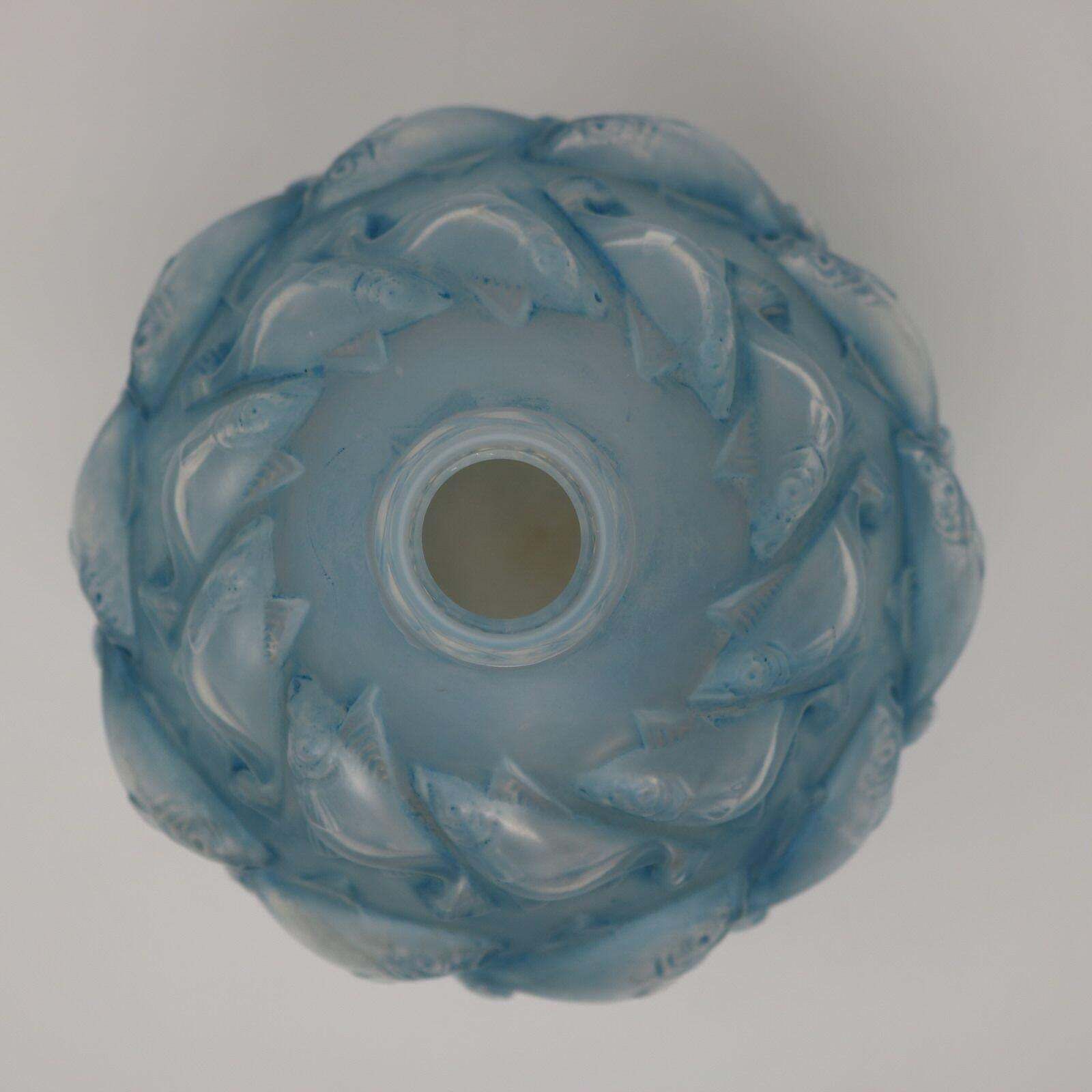 Rene Lalique Opalescent Glass Blue Stain 'Camaret' Vase photo vintage