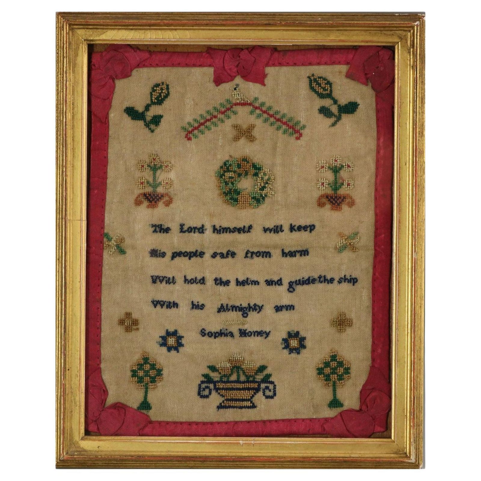 Antique Miniature Sampler, Circa 1800, By Sophia Honey