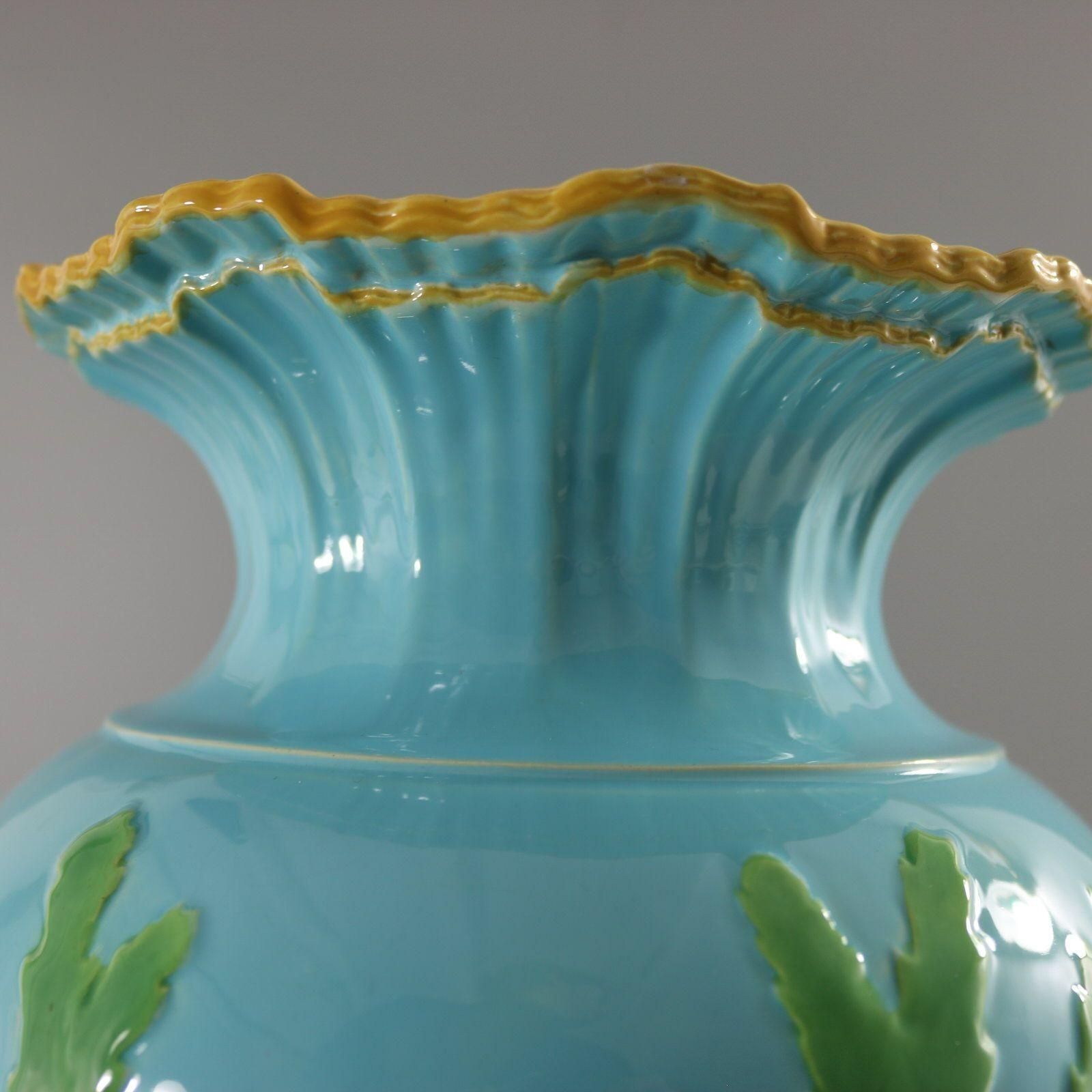 photo vintage Victorian Minton Majolica Marine Vase With Merboys