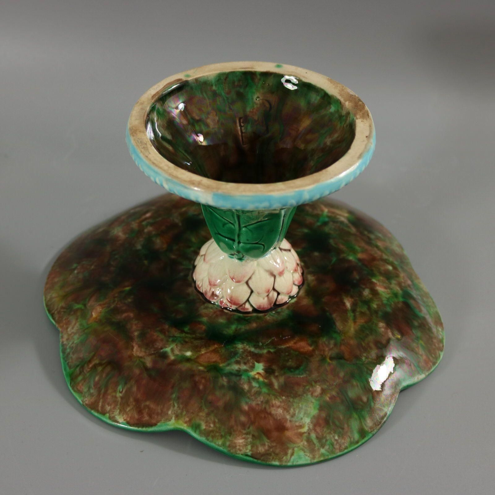 George Jones Majolica Lily Compote photo vinterior