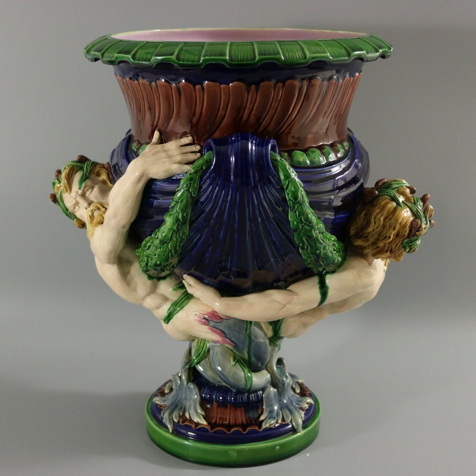 Victorian Minton Majolica Marine Mermen Jardiniere Pink Interior photo 2652.0