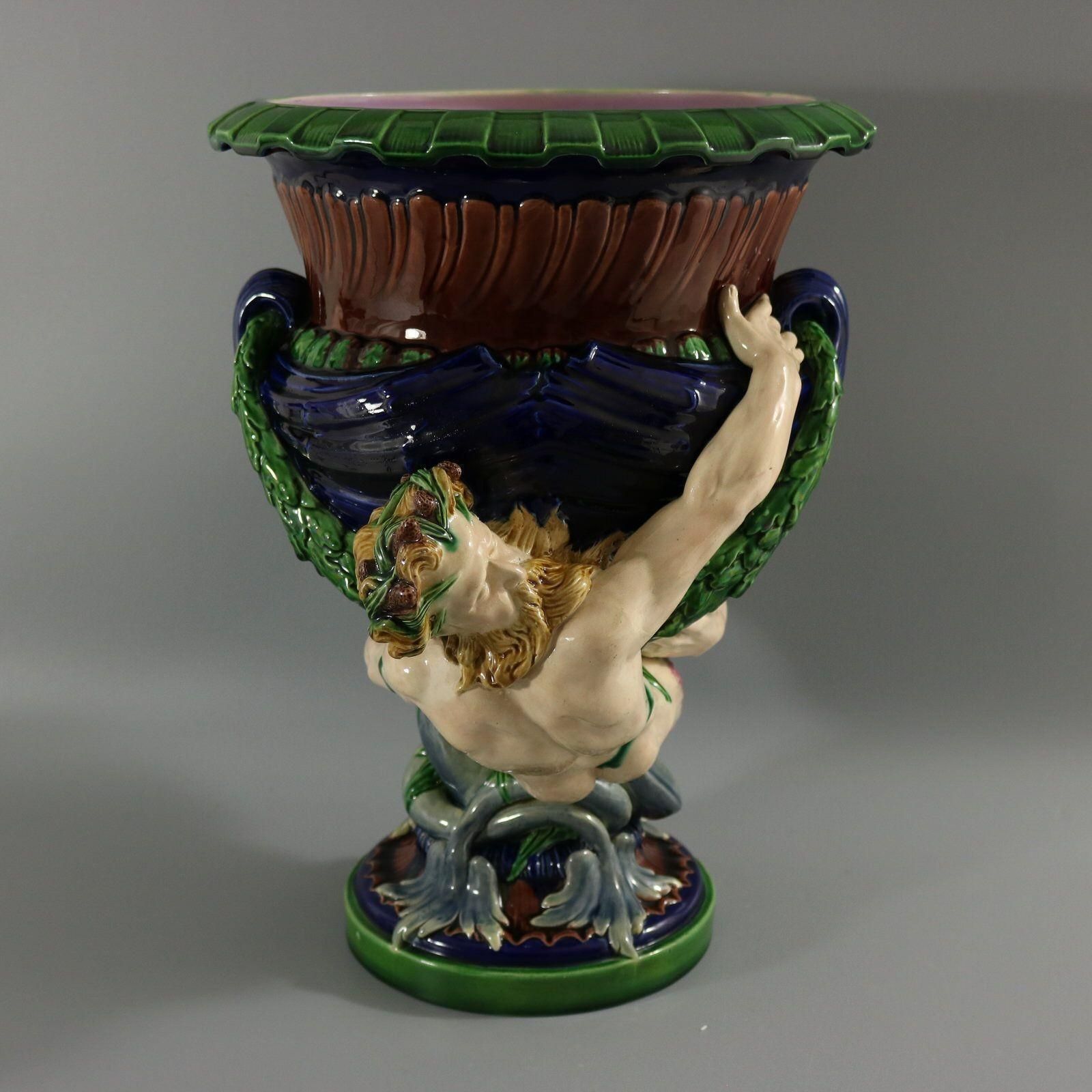 Victorian Minton Majolica Marine Mermen Jardiniere Pink Interior photo buy