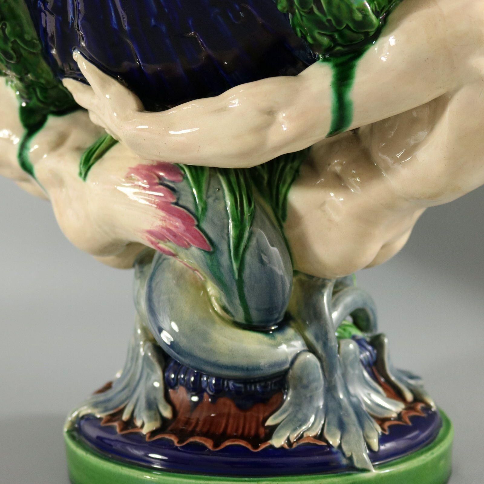 photo for sale Victorian Minton Majolica Marine Mermen Jardiniere Pink Interior