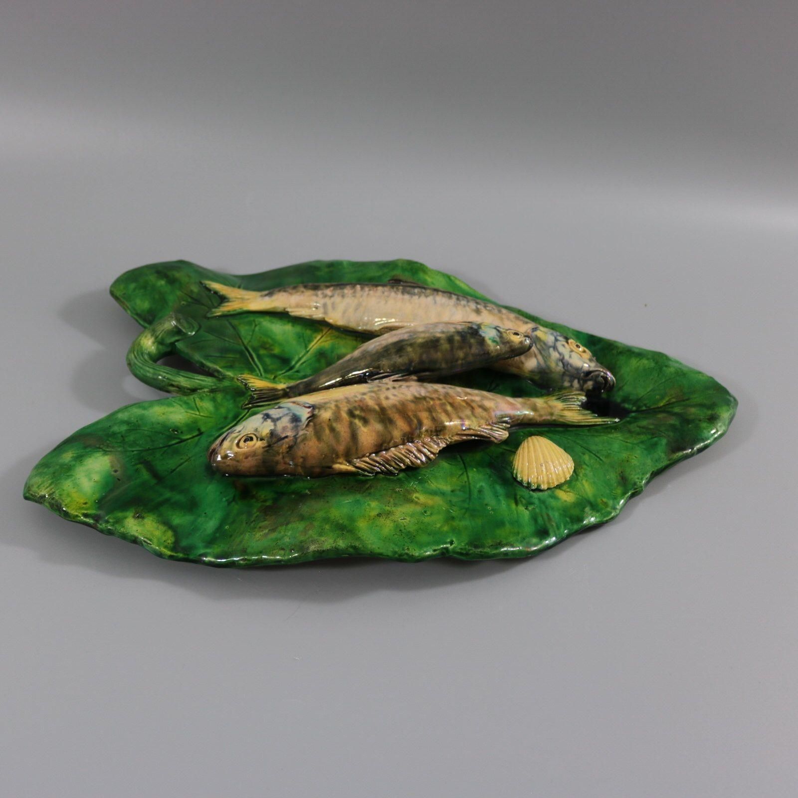 Alfred Renoleau Palissy Majolica Fish Wall Plaque photo vinterior
