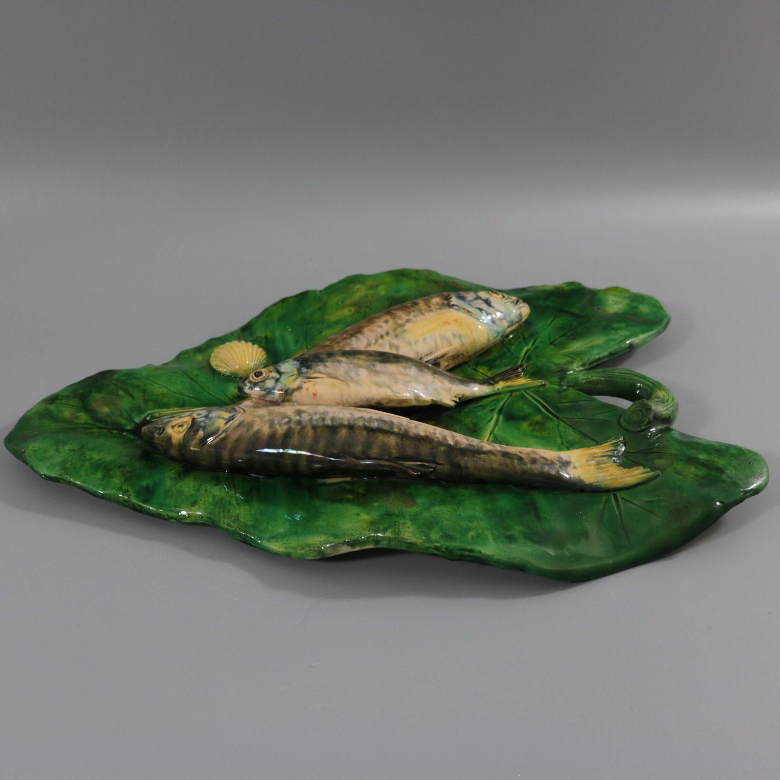 Alfred Renoleau Palissy Majolica Fish Wall Plaque photo vintage