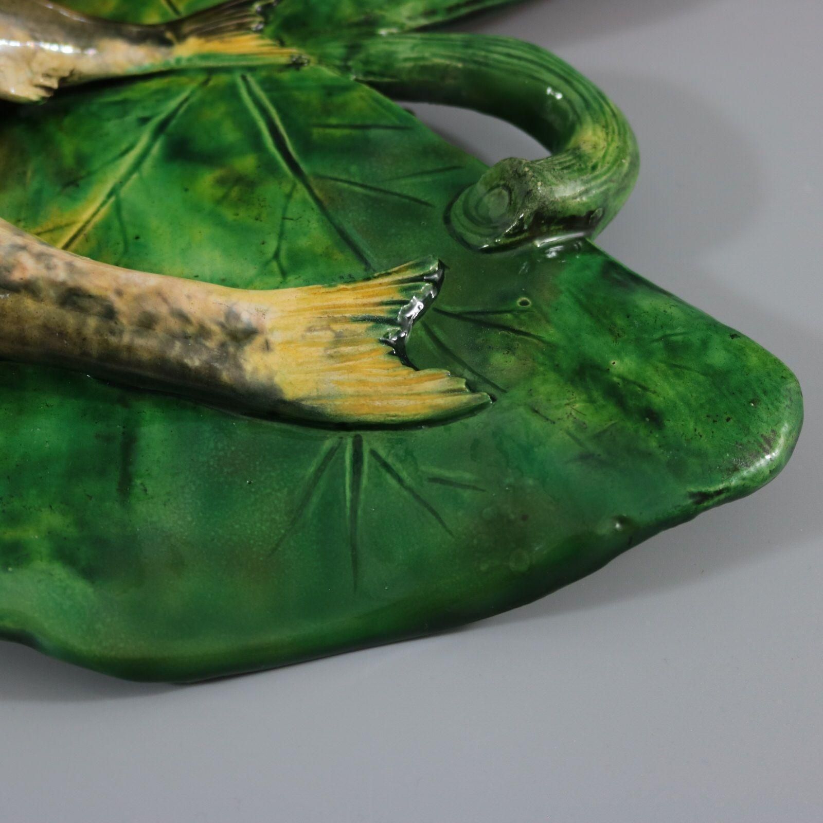 photo vintage Alfred Renoleau Palissy Majolica Fish Wall Plaque
