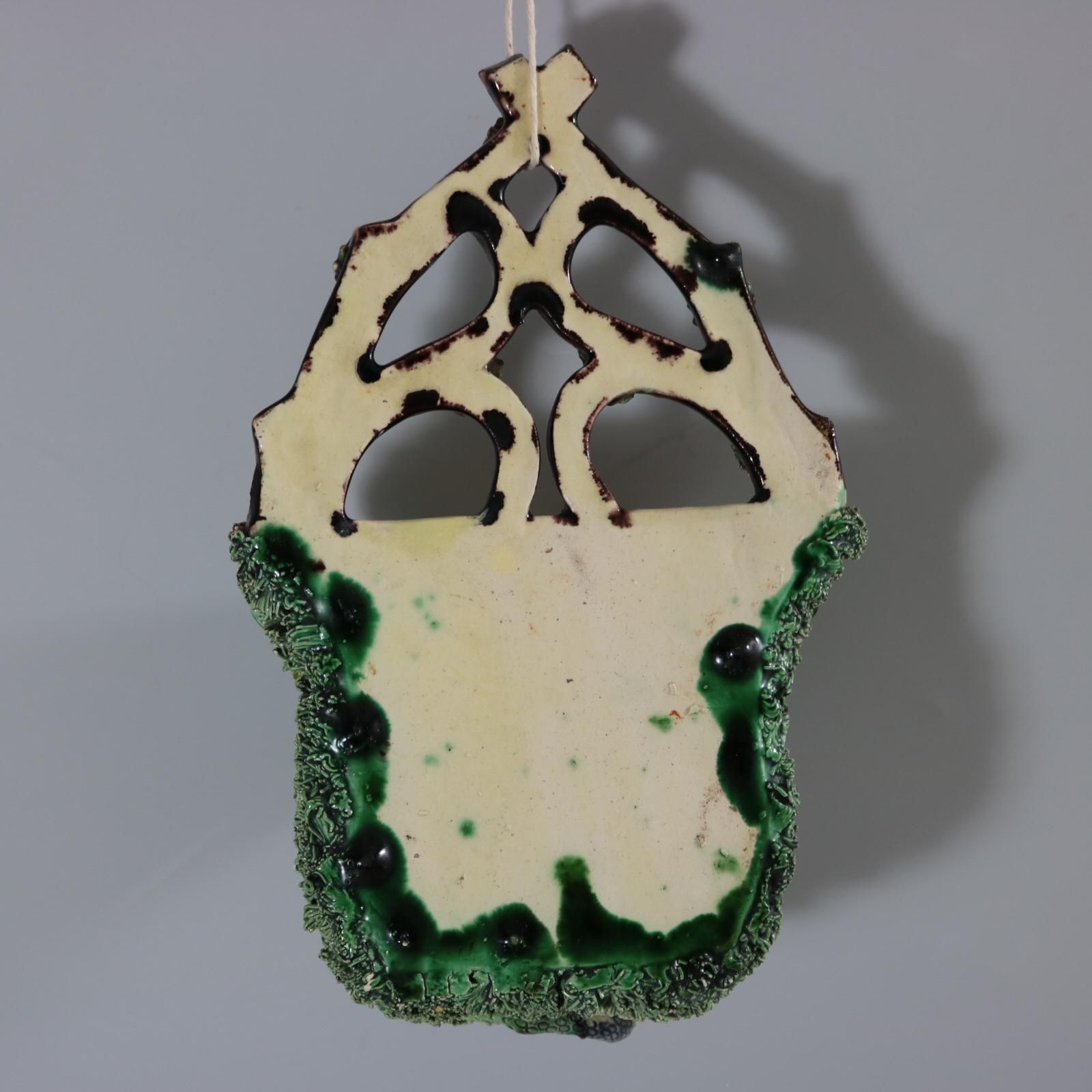 Portuguese Palissy Majolica Snake & Bird Wall Pocket photo vinterior