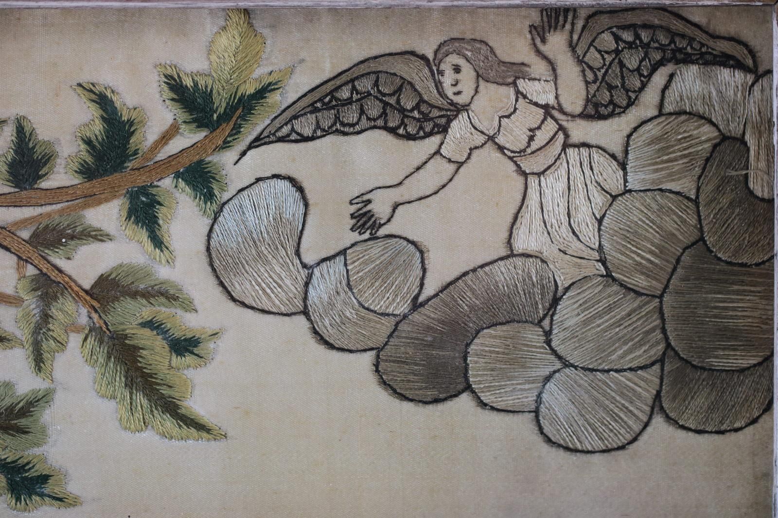 Antique Silkwork Embroidery 'Abraham Offering Up His Son Isaac' photo buy