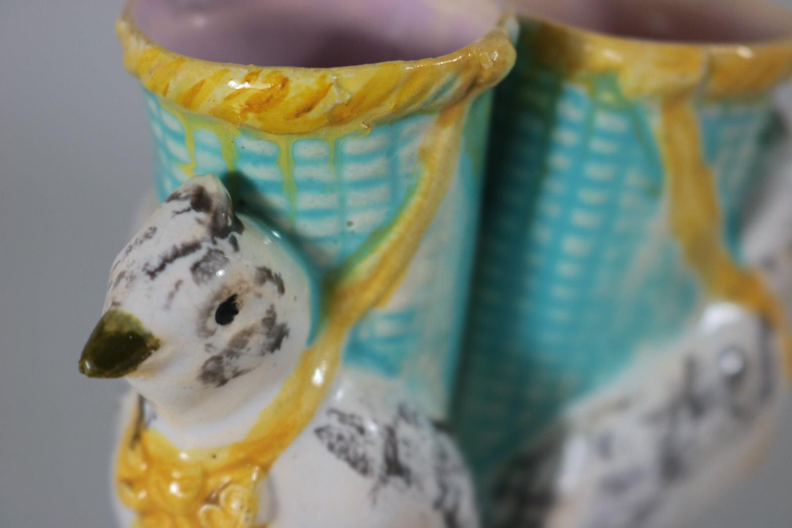 Home Decor English Majolica Bird Triple Throated Vase photo