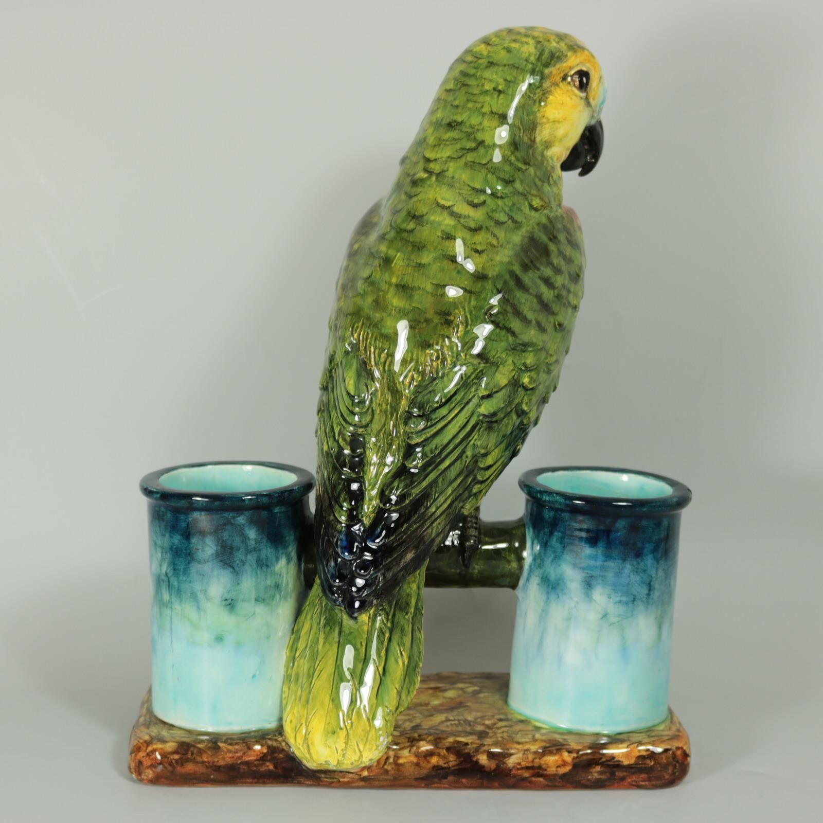 Delphin Massier Majolica Parrot Figural Vase photo 3176.0