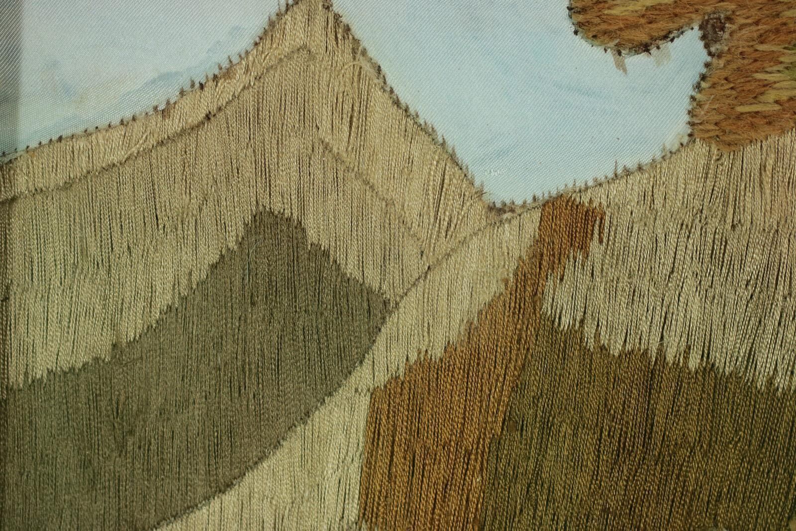 814.0 Georgian Woolwork Picture Of Child Playing With Cat photo