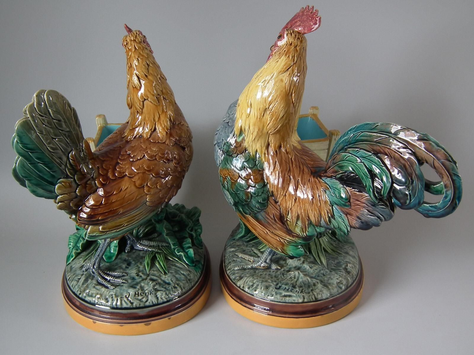 Pair Of Minton Majolica Hen And Rooster Vases By John Henk photo furniture