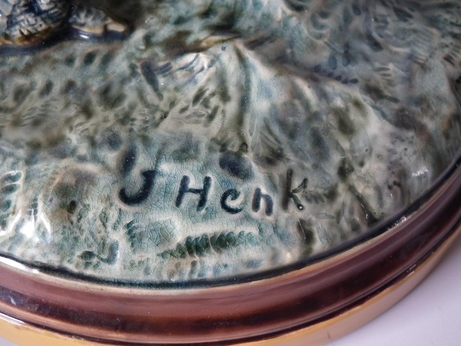 Pair Of Minton Majolica Hen And Rooster Vases By John Henk photo vinterior