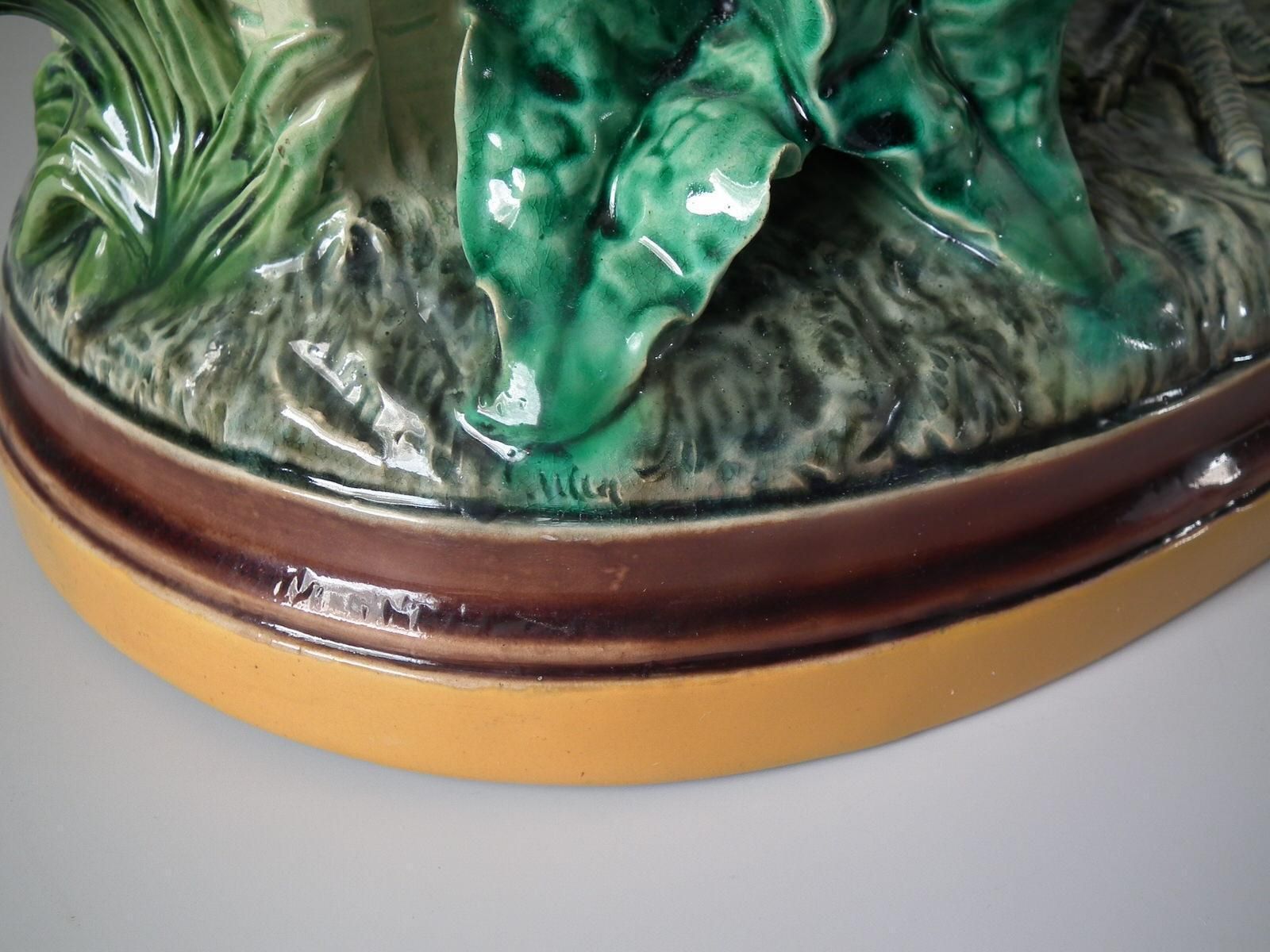 photo for sale Pair Of Minton Majolica Hen And Rooster Vases By John Henk