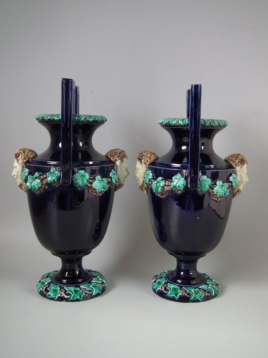 Pair Of Hugo Lonitz Majolica Satyr Vases photo furniture