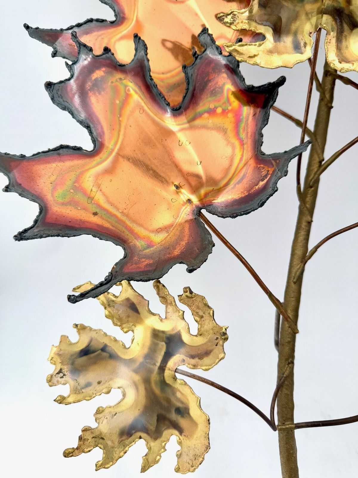 A Pair Of Large 1970s Curtis Jere Torch Cut Brass And Bronze Maple Leaf Sculptures photo Art