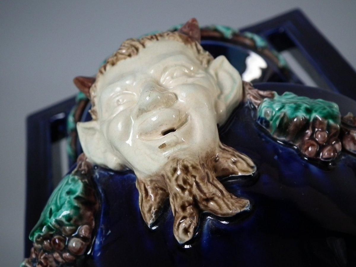 photo for sale Pair Of Hugo Lonitz Majolica Satyr Vases
