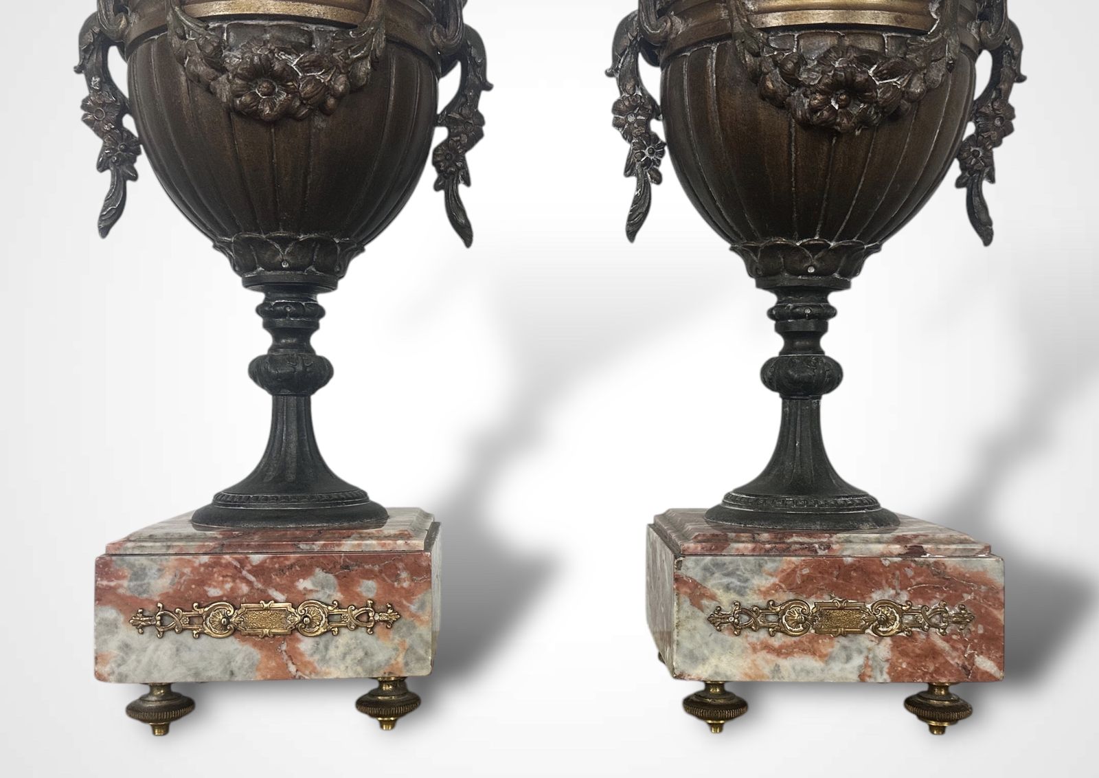 Pair Of French Spelters Urns On Marble Bases photo Home Decor