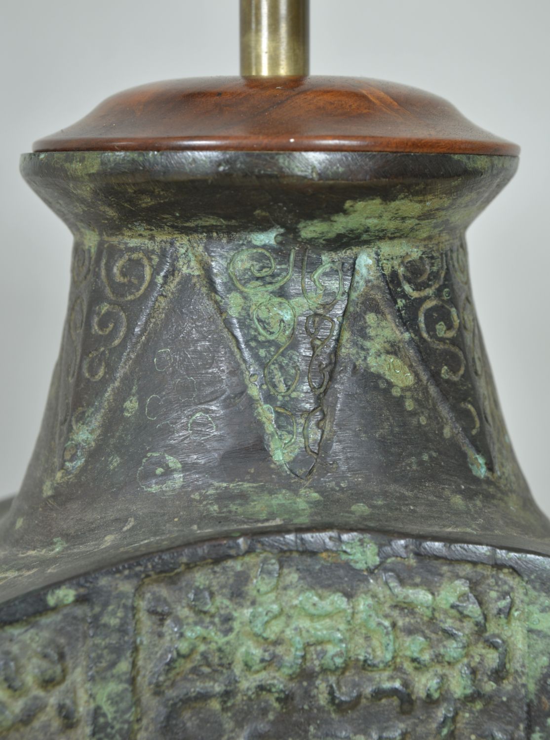1295.0 Heavy Chinese Bronze Moonflask Table Lamp Taotie Masks James Mont Han Dynasty Style Midcentury photo