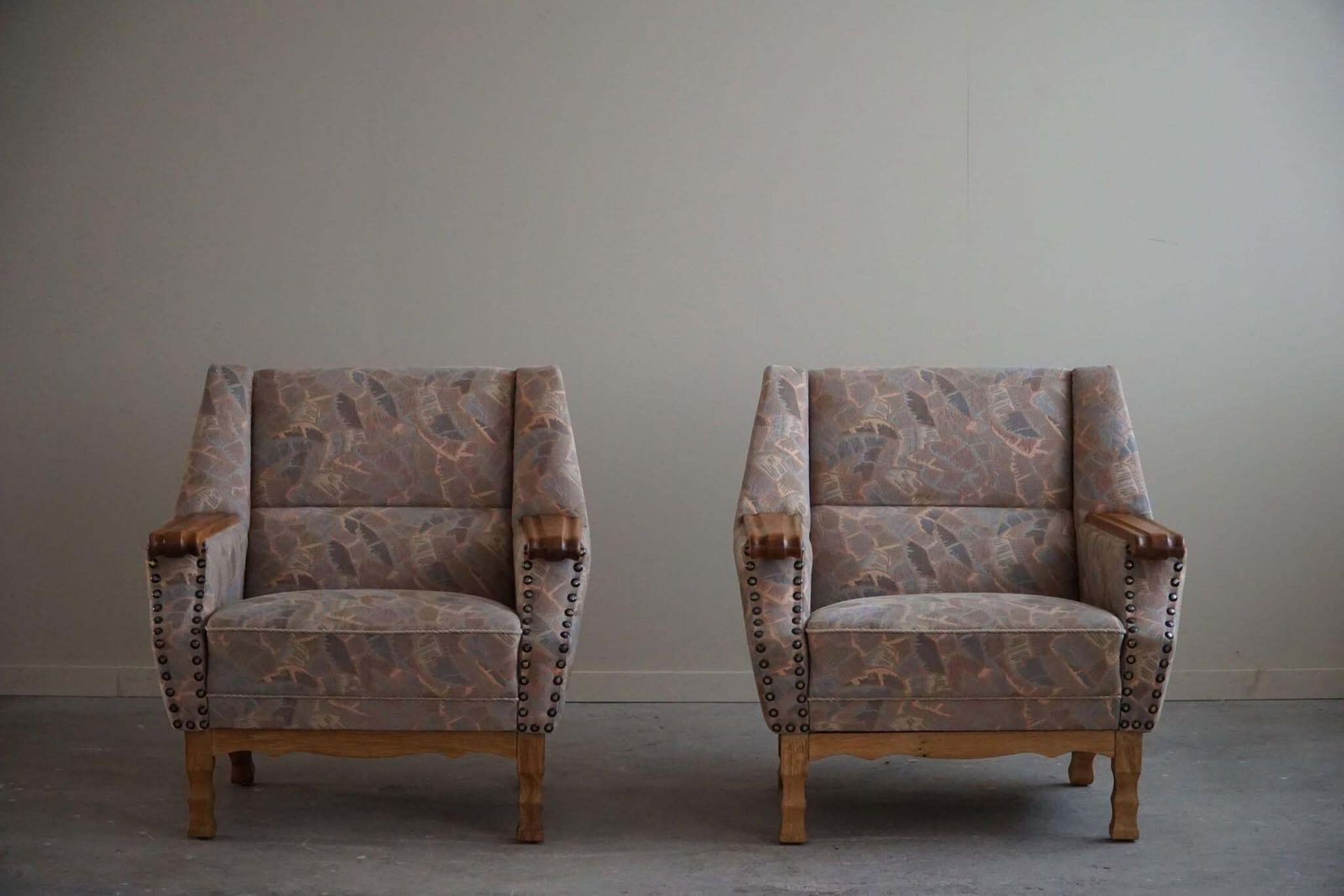 Danish Mid Century Modern, Pair Of Armchairs In Oak & Original Fabric, 1960s photo buy
