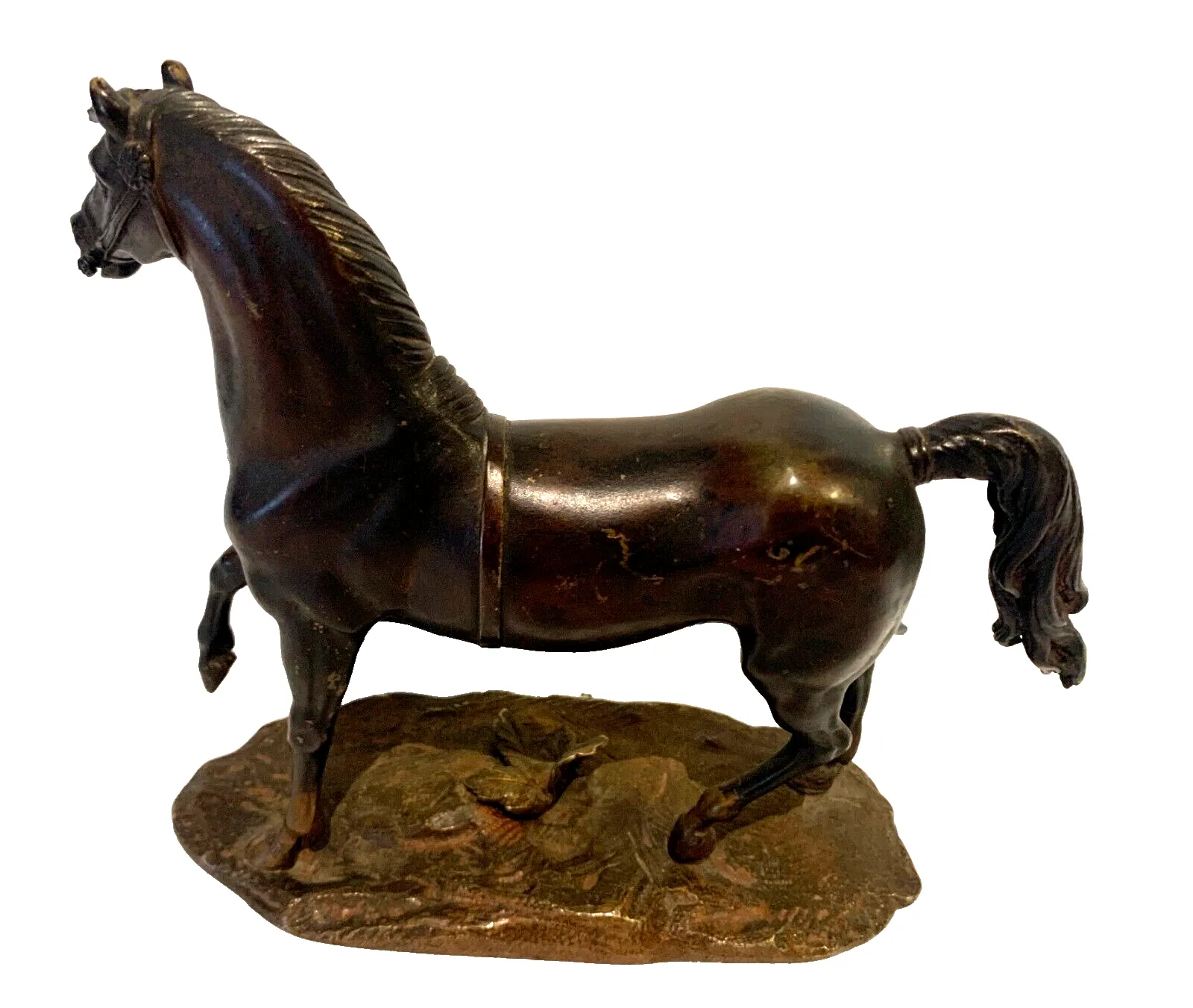 Bronze Group Horse On Base With Brown Patina 20th Century photo buy