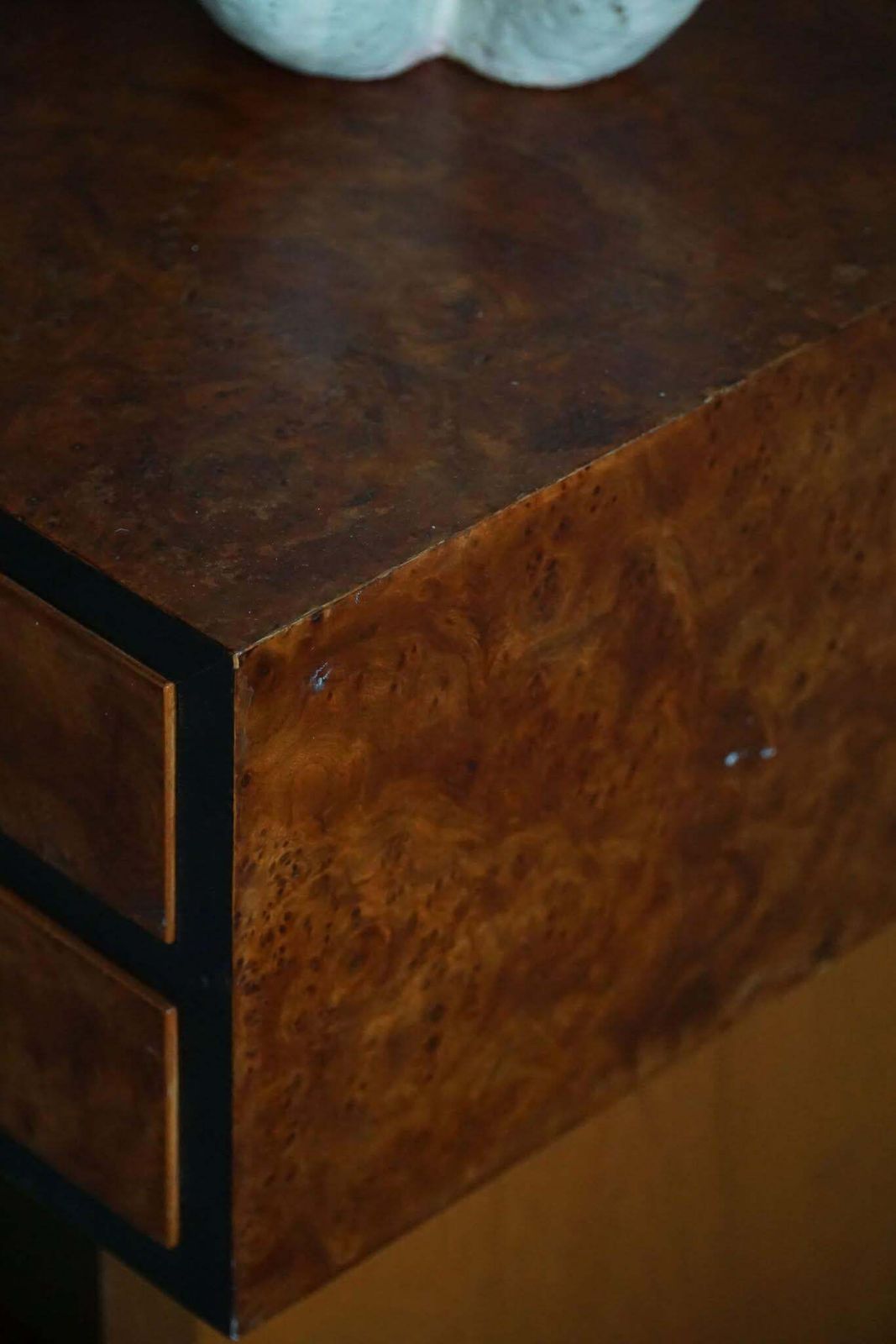 photo buy Danish Art Deco Console Table With Drawers In Elm & Burl Wood, 1940s