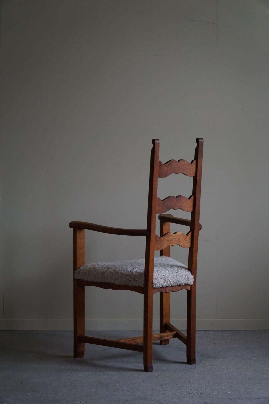 photo for sale Classic Armchair In Oak & Lambswool Seat, Danish Mid Century Modern, 1950s
