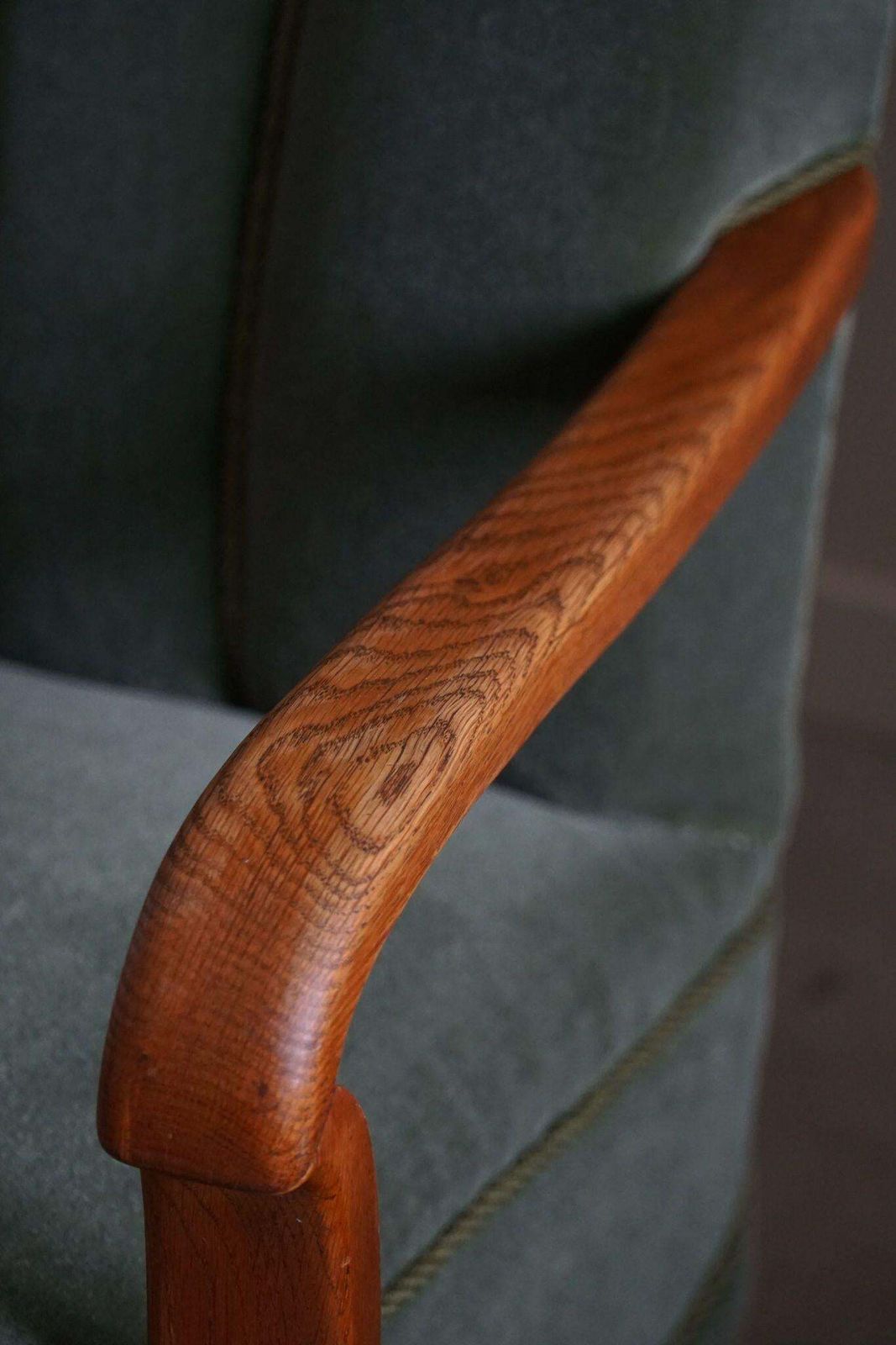 photo vintage Danish Art Deco, Set Of 3 Armchairs In Oak, Reupholstered In Green Mohair, 1930s