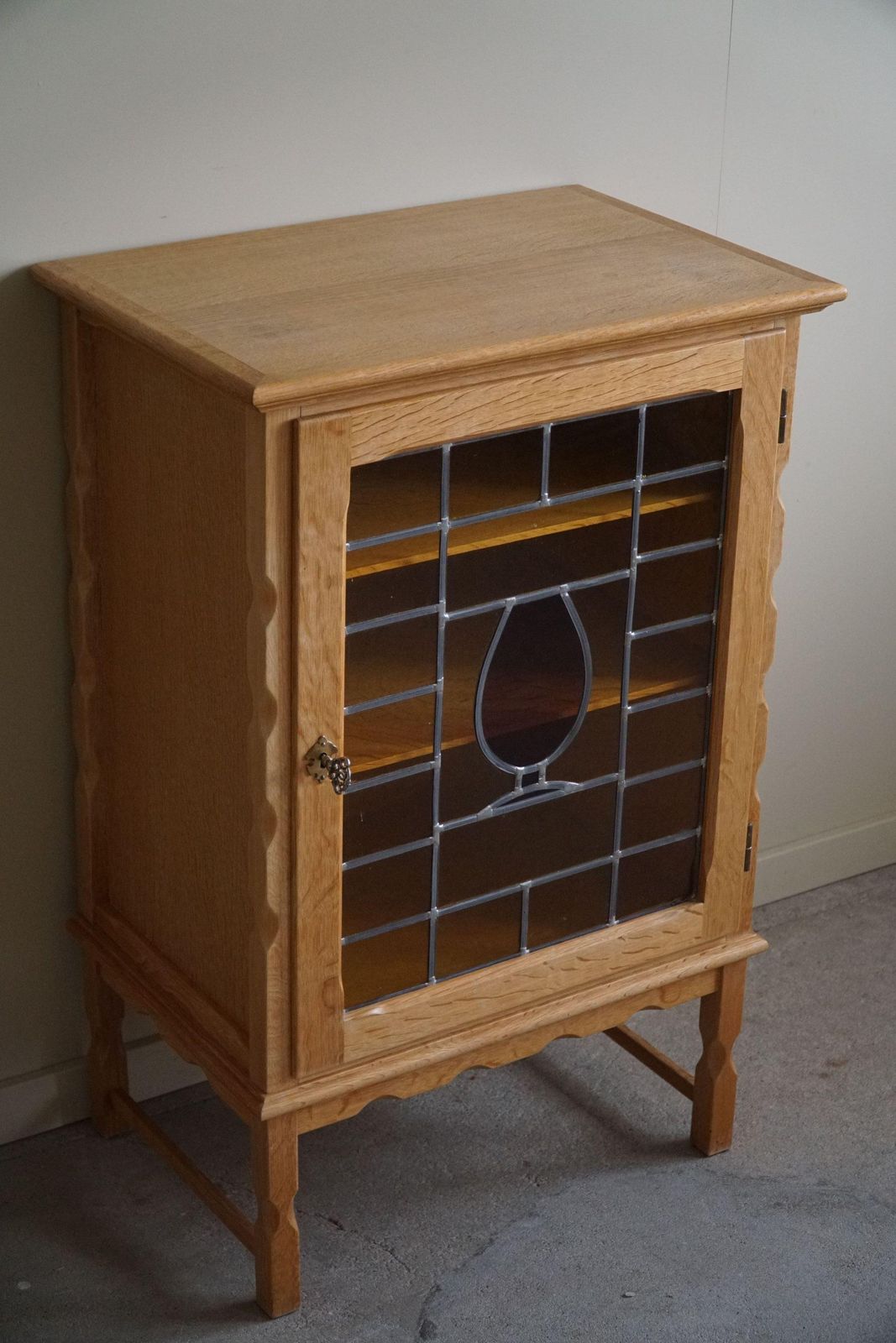 photo buy Mid Century, Small Oak Cabinet With Glass Front, Danish Cabinetmaker, 1960s