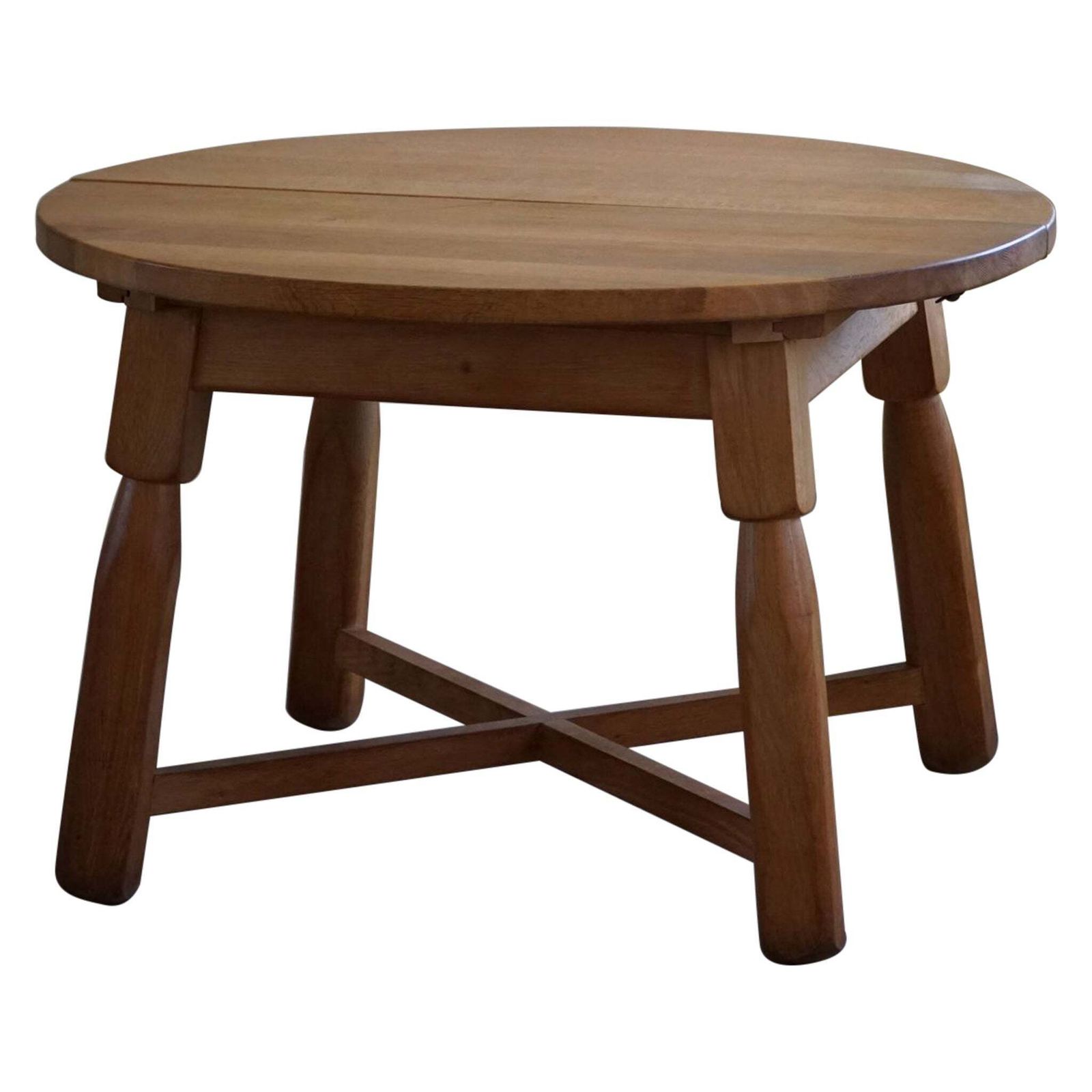 Round Brutalist Dining Table In Oak, Mid Century Modern, Made In France, 1960s