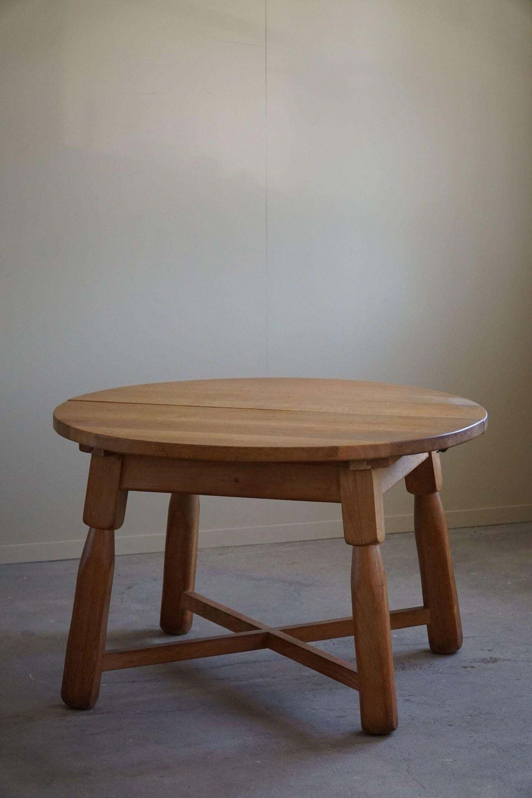 photo buy Round Brutalist Dining Table In Oak, Mid Century Modern, Made In France, 1960s