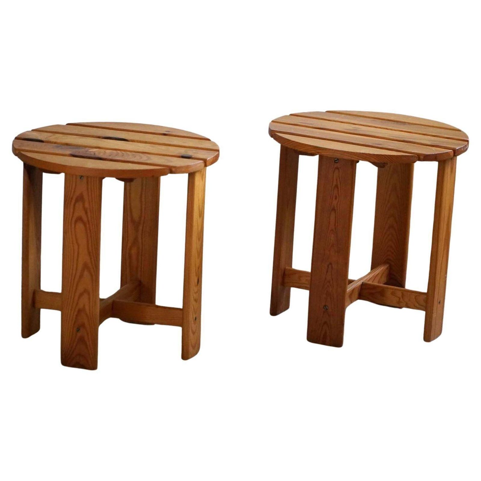 Pair Of Stools In Pine, By A Swedish Cabinetmaker, Mid Century Modern, 1960s