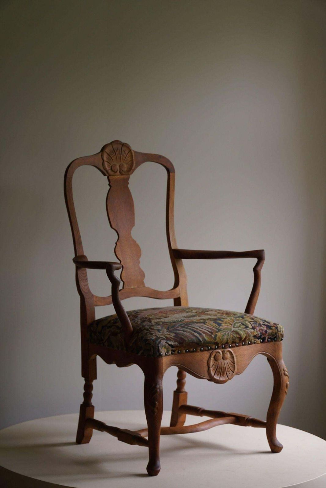 Furniture Classic Baroque Style Armchair In Oak, Made By A Danish Cabinetmaker, 1930s photo
