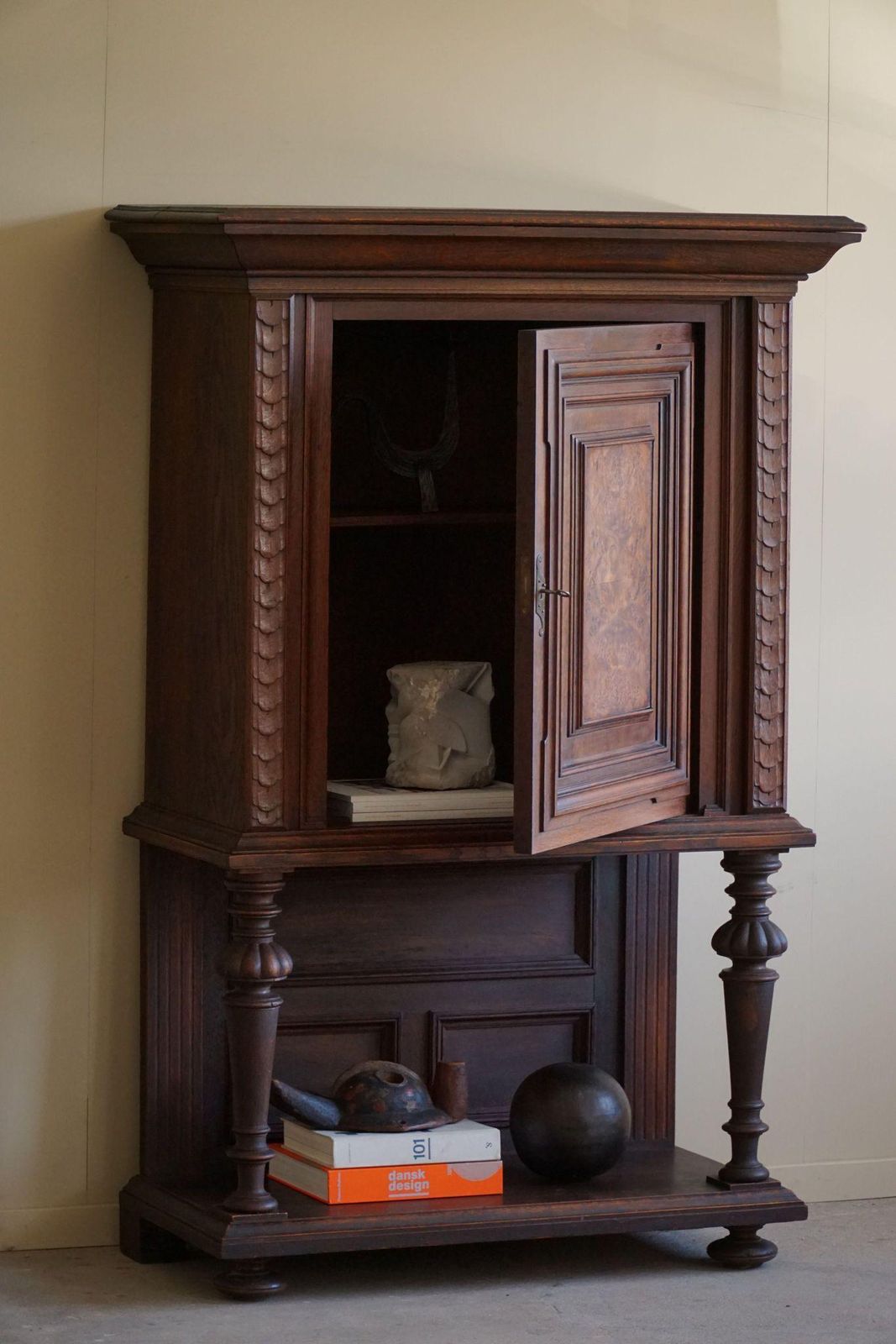 Baroque Style Cabinet In Oak & Birch, Made By A Danish Cabinetmaker, 1920s photo for sale