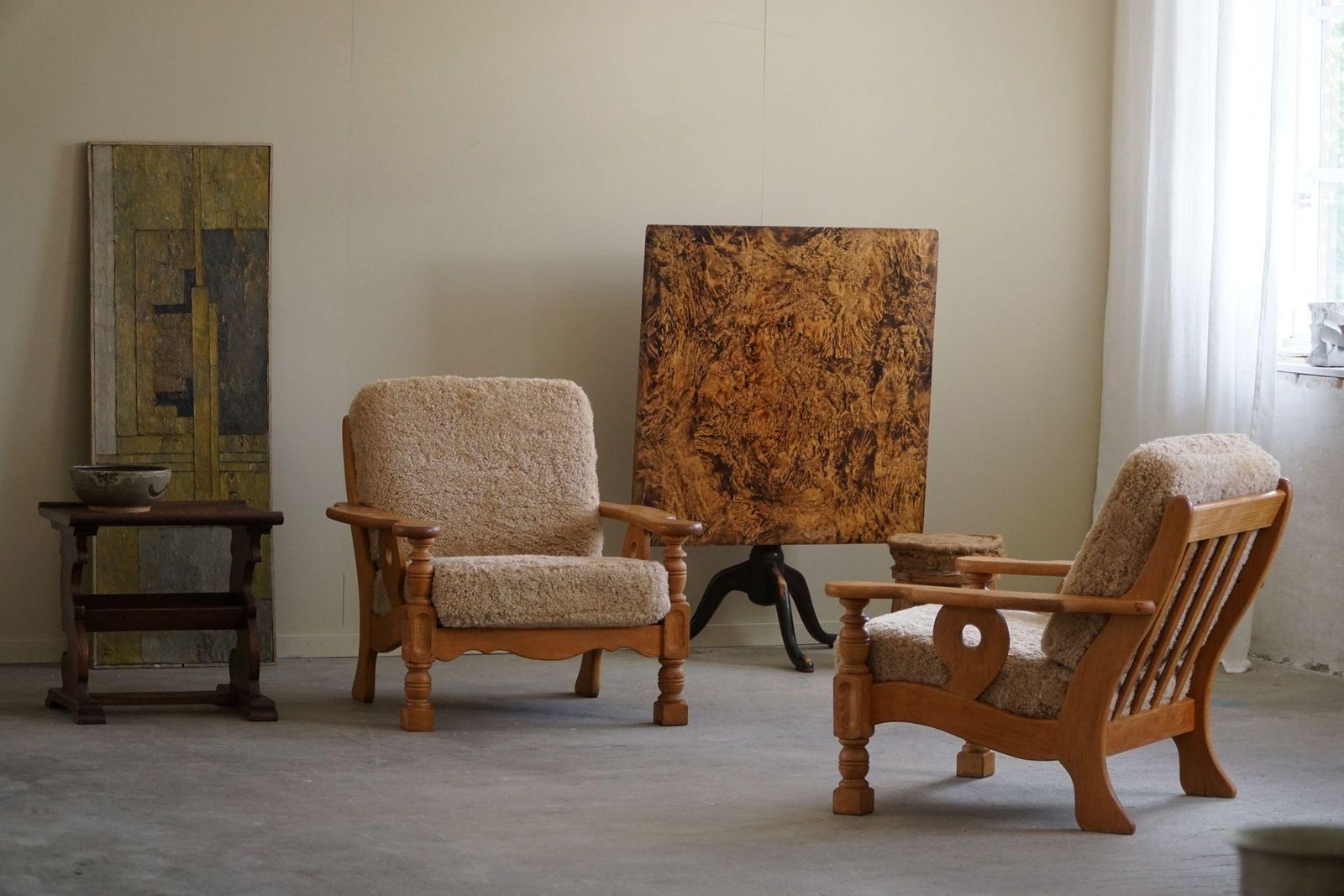 Antique Square Drop Leaf Table In Burl Wood, Handcrafted In Sweden, 19th Century photo vintage