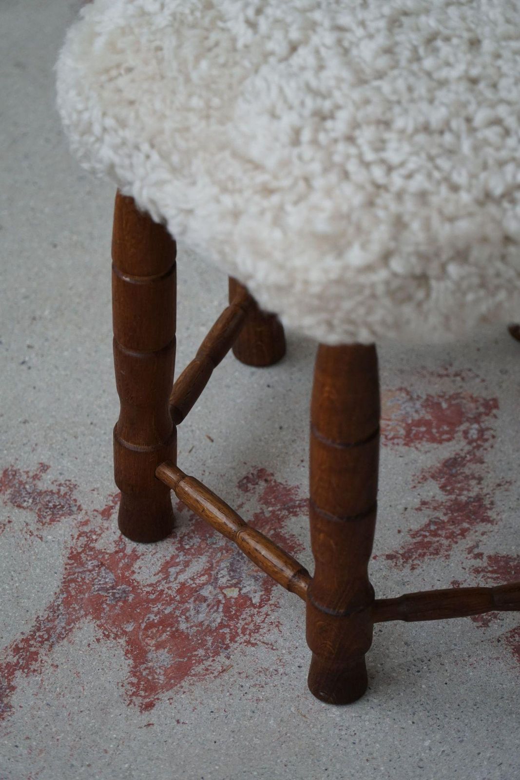photo furniture Danish Modern, A Hexagon Stool In Oak, Reupholstered Seat In Lambswool, 1950s