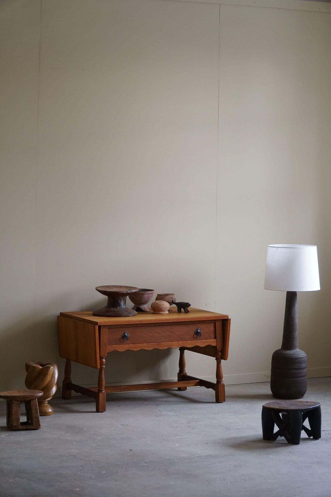 photo for sale Danish Mid Century Folding Table With A Drawer In Oak, Henning Kjærnulf, 1960s