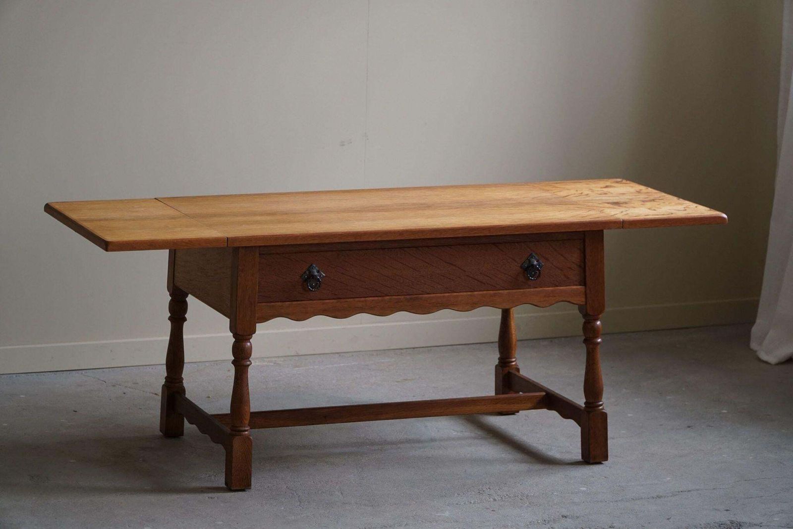 606.0 Danish Mid Century Folding Table With A Drawer In Oak, Henning Kjærnulf, 1960s photo
