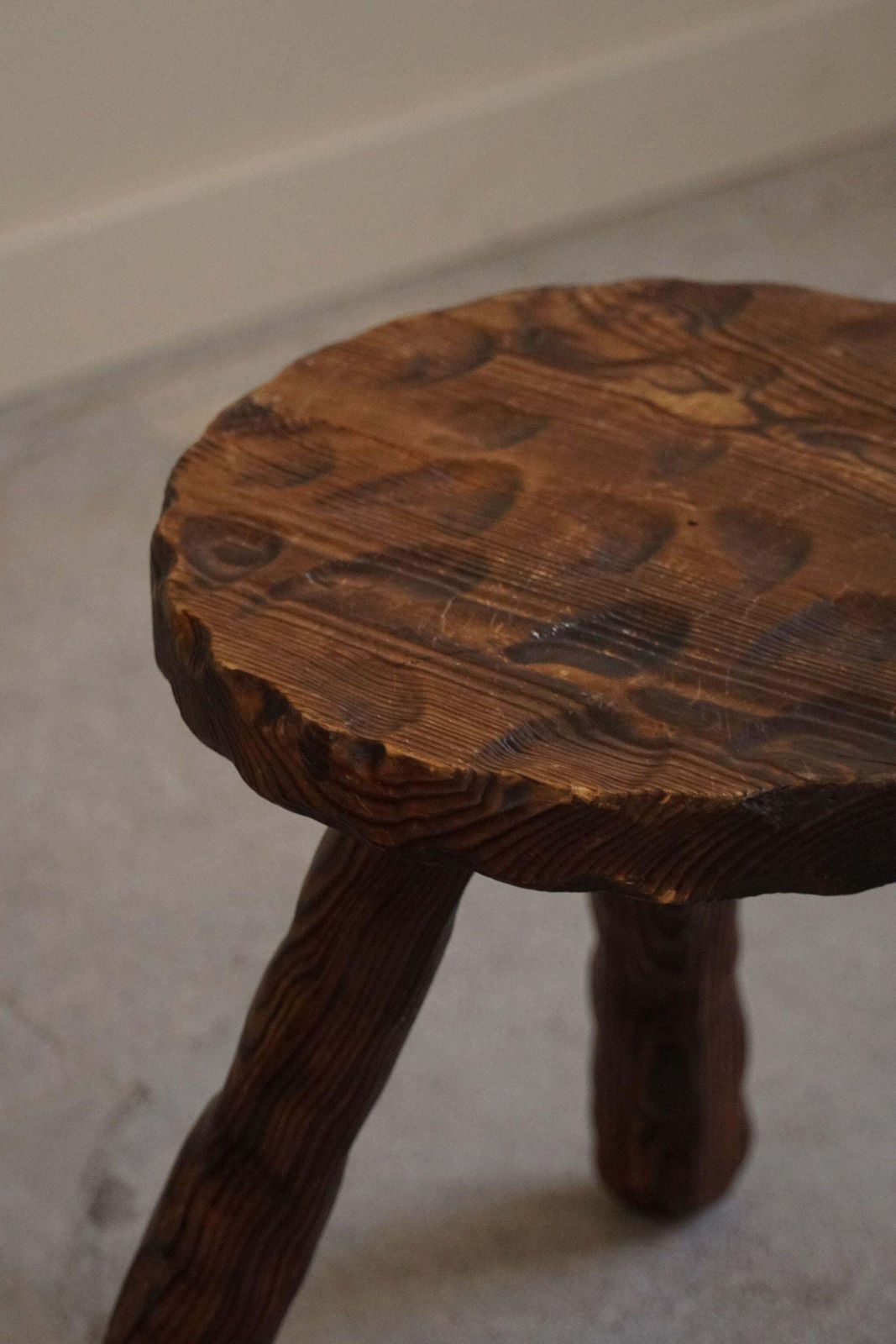 A Pair Of Carved Wabi Sabi Stools In Pine, Swedish Mid Century Modern, 1960s photo Furniture