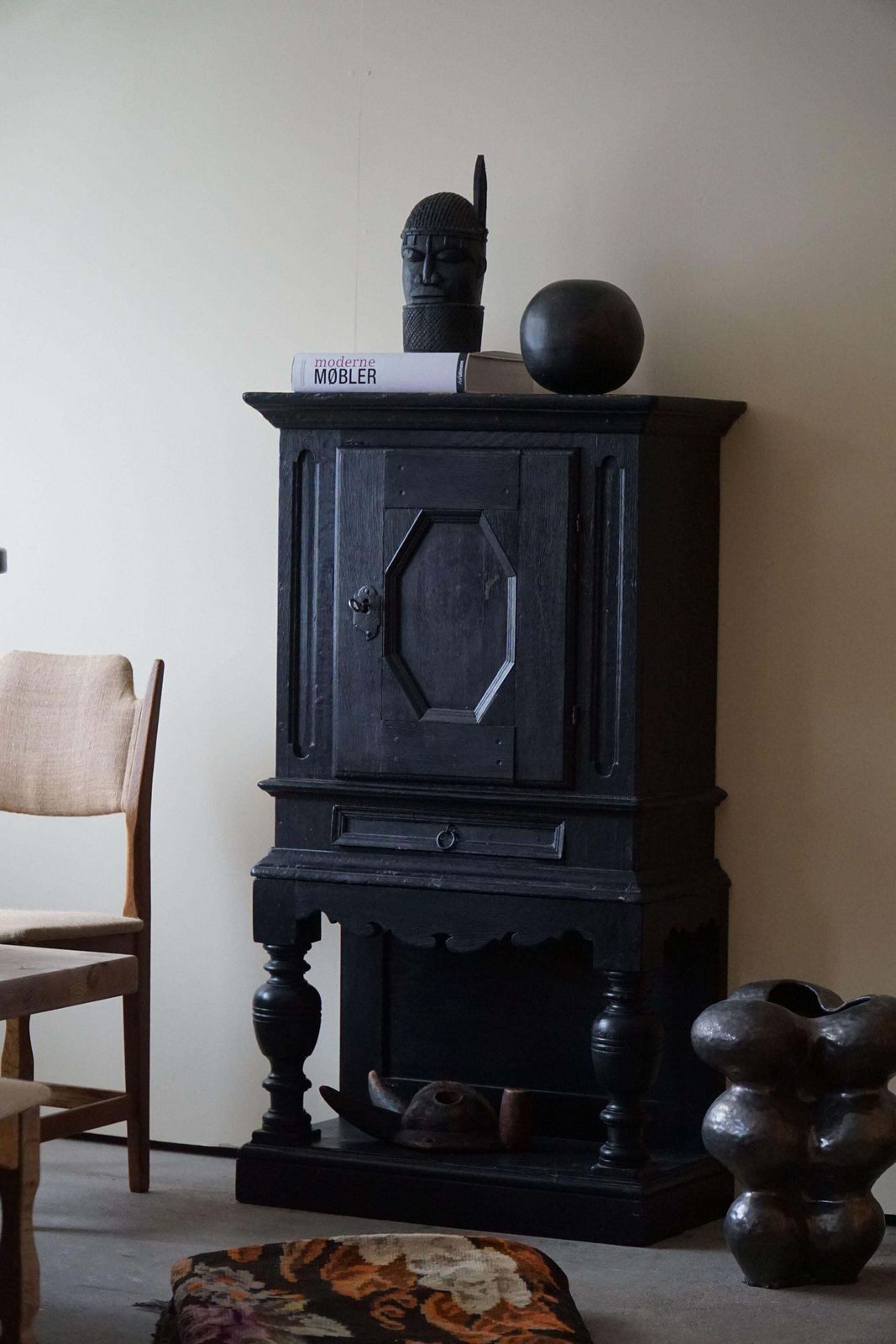 18th Century, Antique Black Painted Cabinet By A Danish Cabinetmaker, Baroque photo for sale