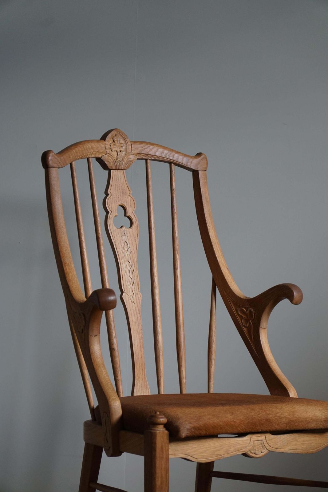 High Back Danish Armchair In Solid Oak & Leather Cushion, Mid Century, 1950s photo 1211.0