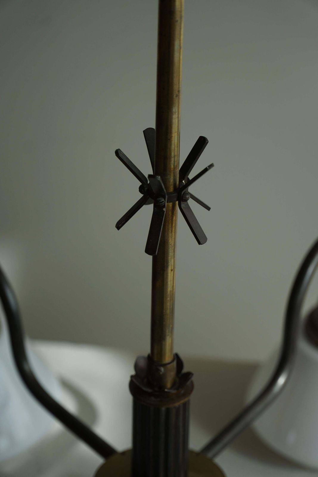 Lighting A Danish Modern 5 Headed Chandelier In Opal Glass & Brass, Art Deco, 1940s photo