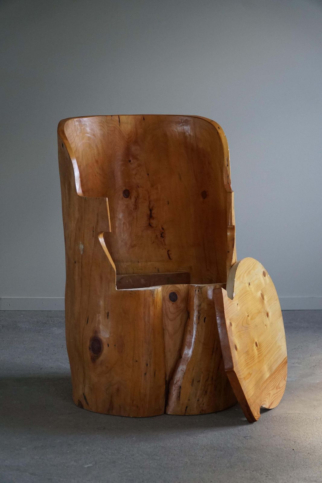 photo vintage Stump Chair In Solid Birch By A Swedish Cabinetmaker, Wabi Sabi, 1950s