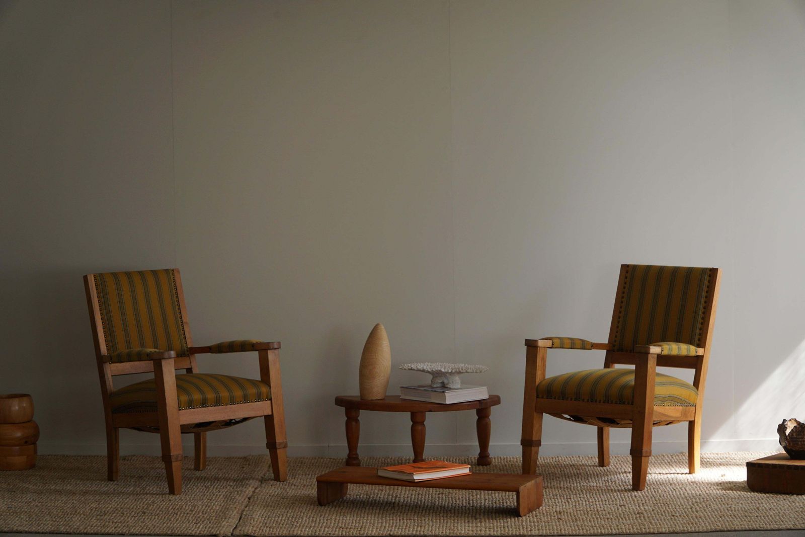 Pair Of Art Deco Armchairs In Oak & Fabric, Danish Cabinetmaker, 1940s photo furniture