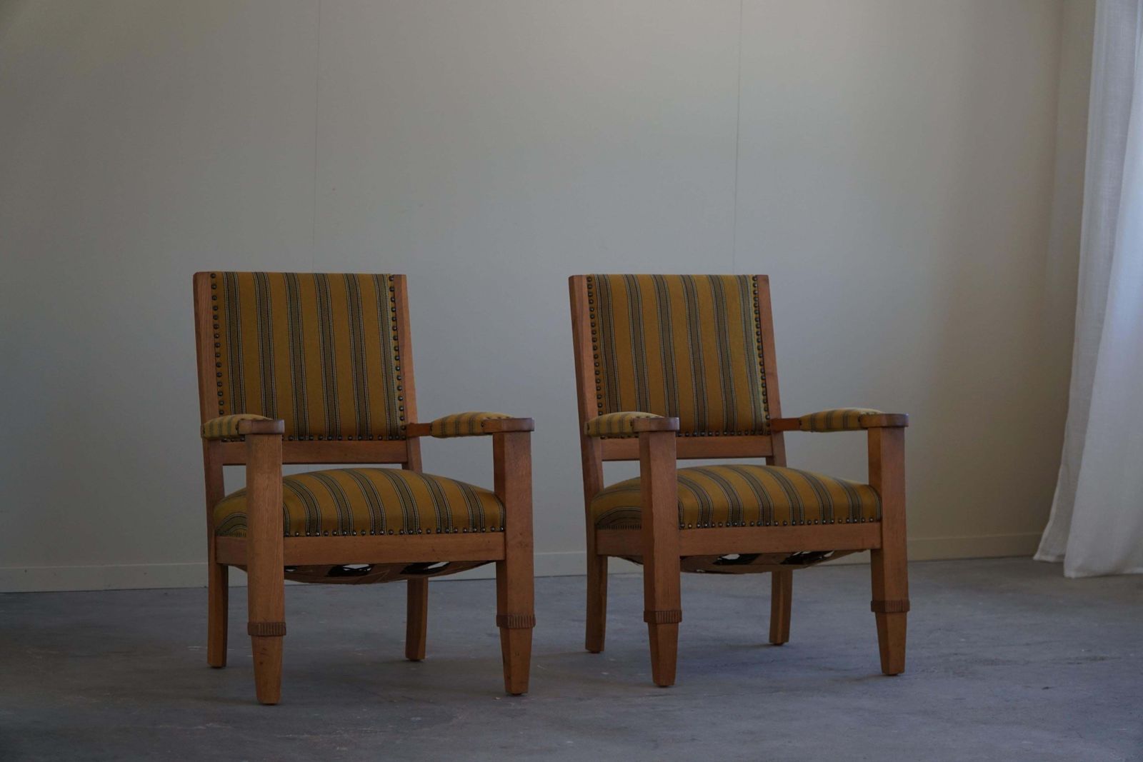 Pair Of Art Deco Armchairs In Oak & Fabric, Danish Cabinetmaker, 1940s photo vintage