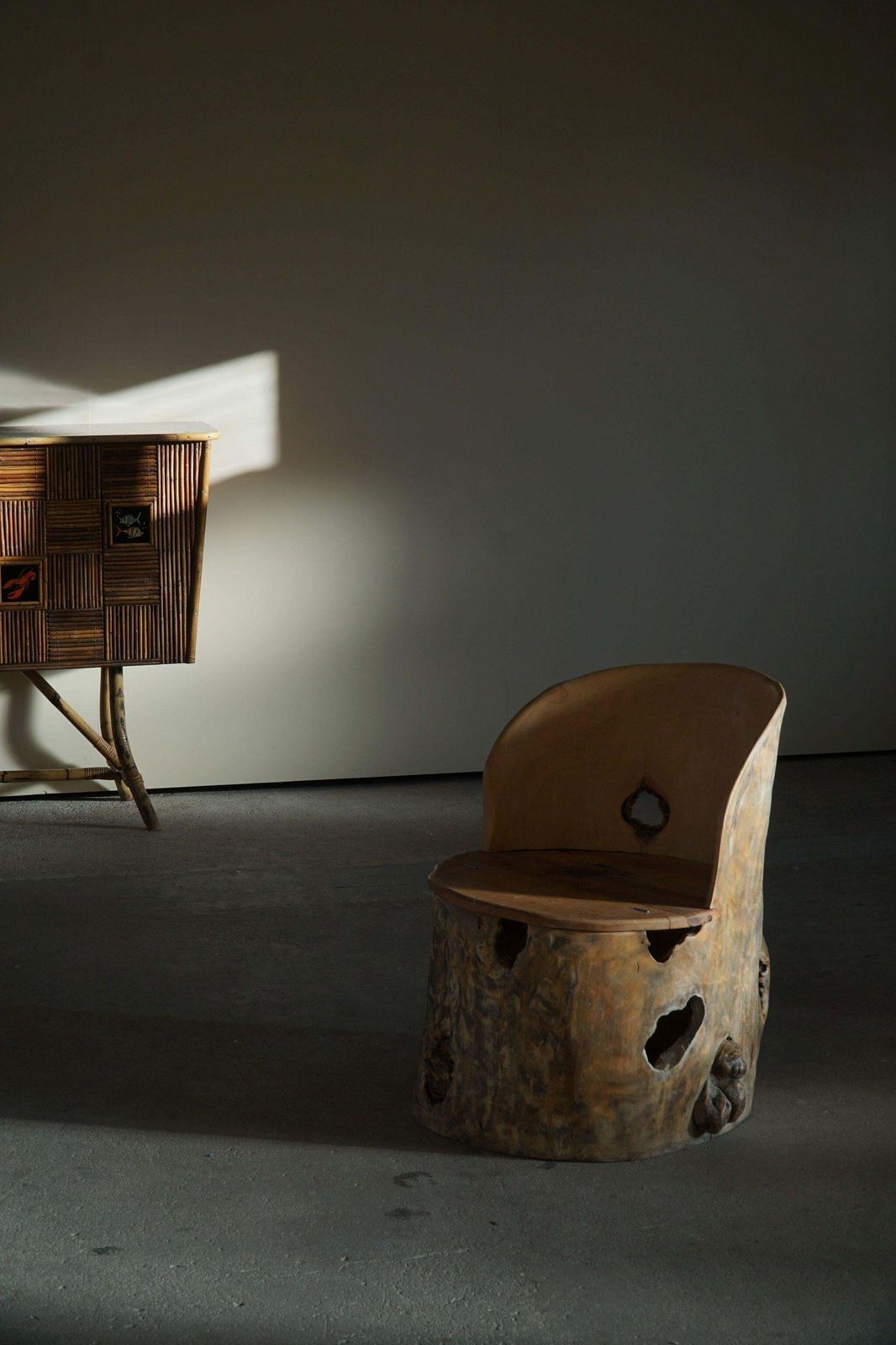 photo furniture Mid Century Sculptural Brutalist Norwegian Stump Chair In Solid Wood