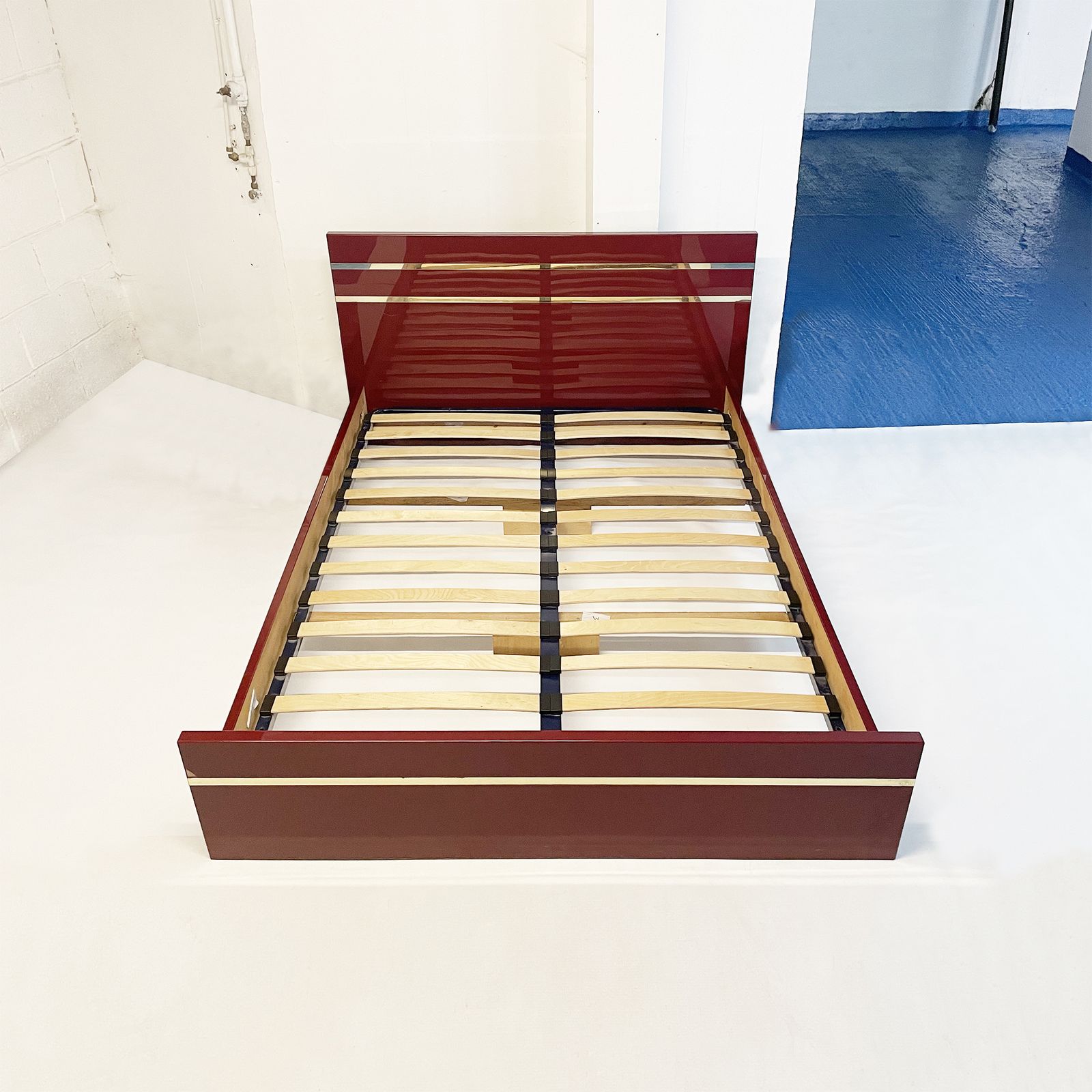 Eric Maville Burgundy Double Bed Only 1970s Hollywood Regency Mid Century Bedroom Brass Metal Frame photo 3450.0