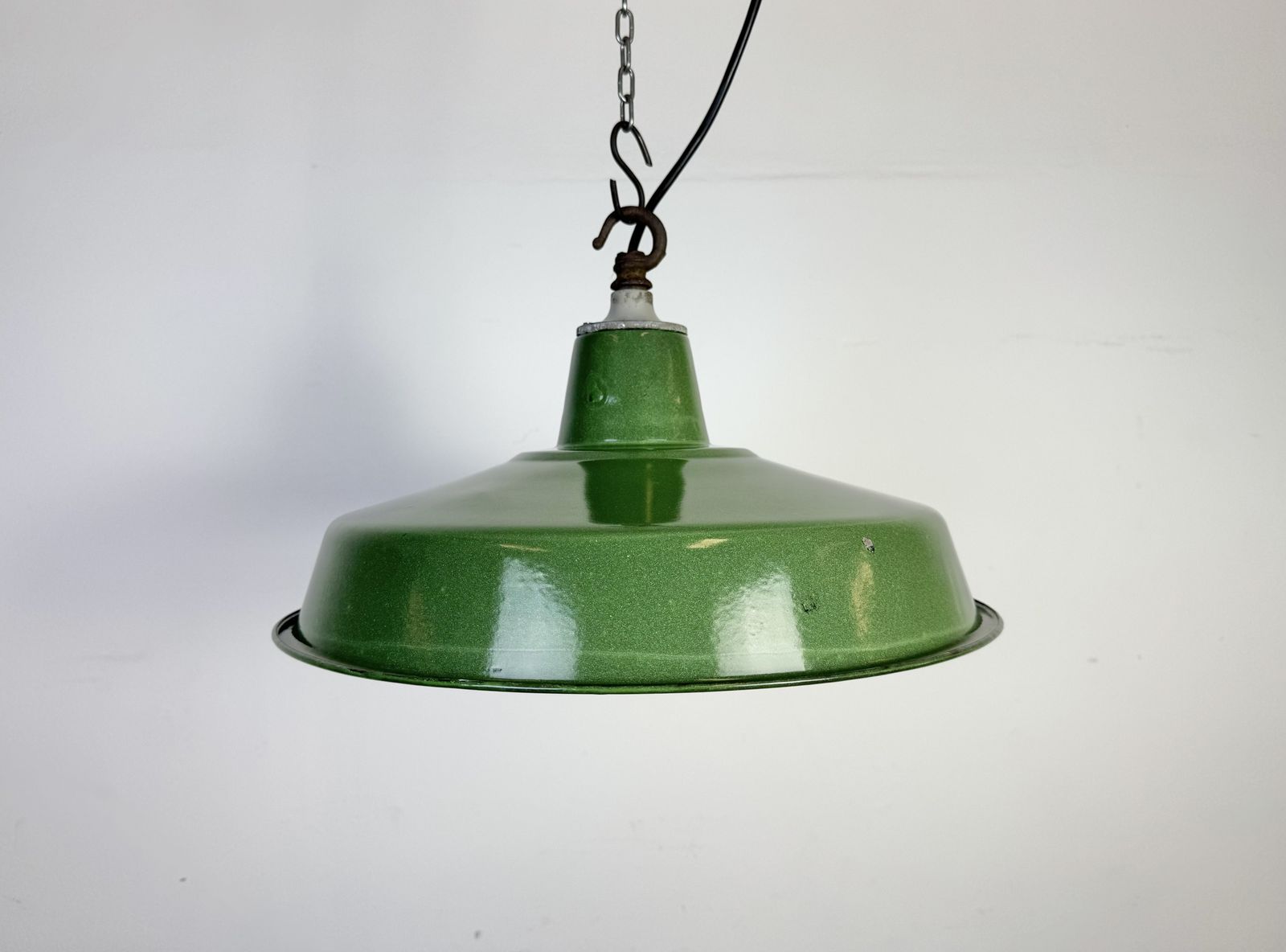 Industrial Green Enamel Factory Pendant Lamp, 1960s photo for sale