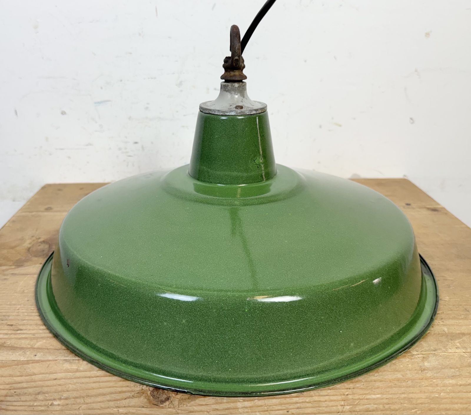 199.0 Industrial Green Enamel Factory Pendant Lamp, 1960s photo